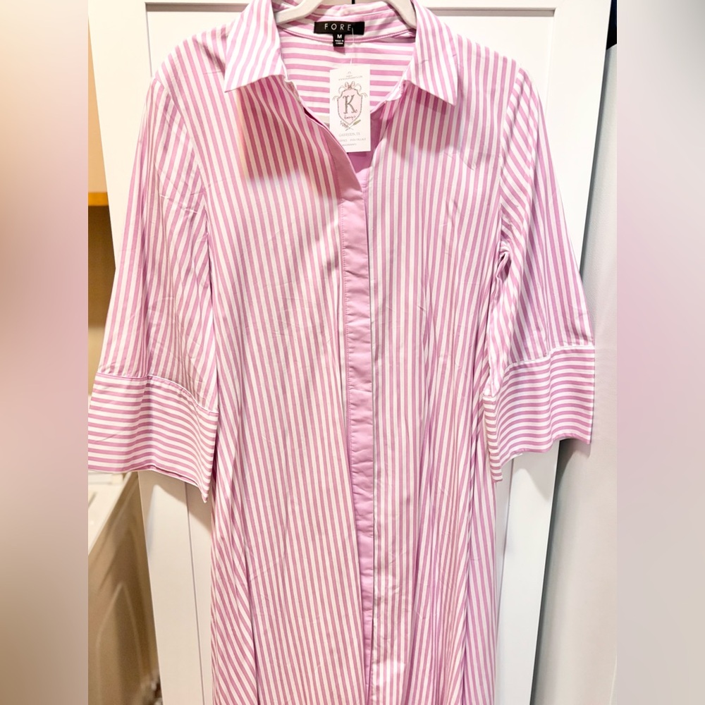 Pink Striped Button Down Dress
